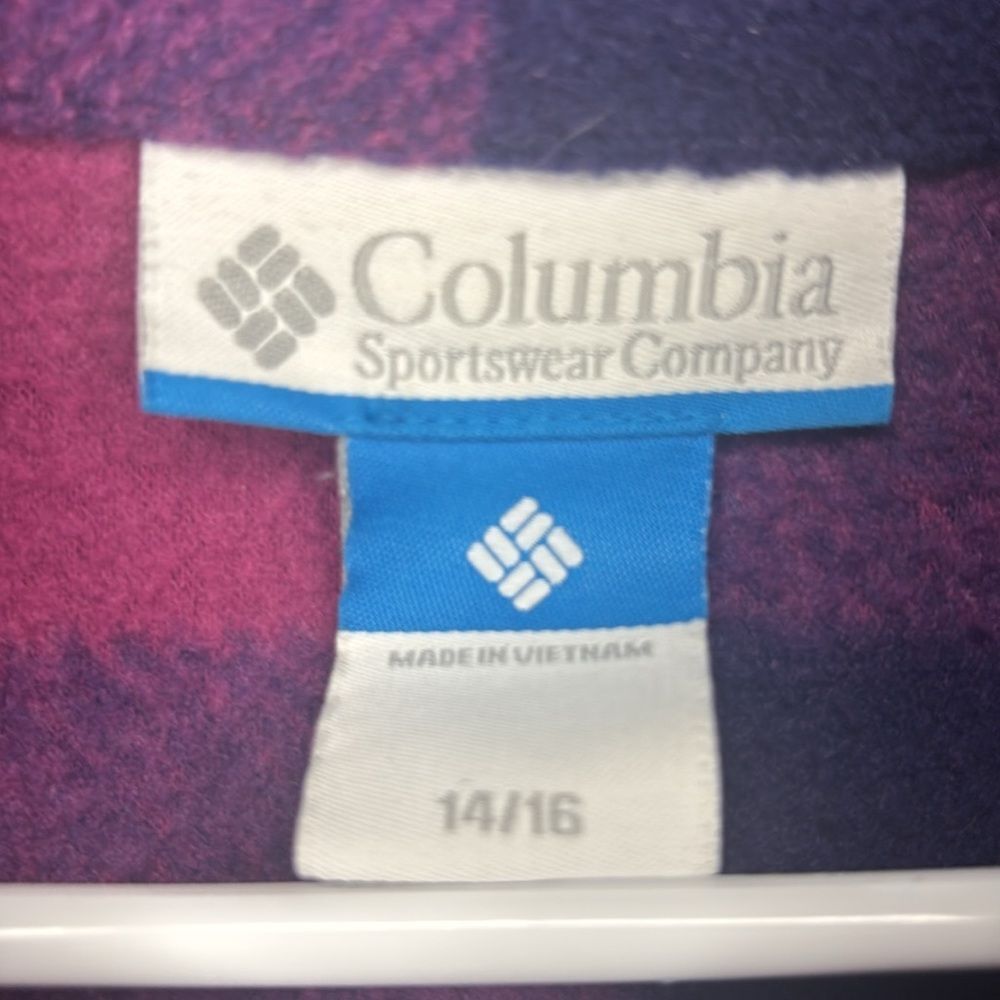 Columbia Pink Purple Plaid Patchwork Full Zip Soft Fleece Jacket Size 14/16 - Picture 3 of 9